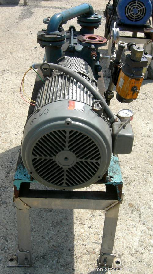 Used Sihi Liquid Ring Vacuum Pump, Model LPH45317, Carbon Steel. 1 1/2" inlet/outlet with manifold. Approximate 105 CFM at 4" to 12" HG. Driven by a 10 HP, 3/60/230/460 Volt, 1760 RPM motor. Mounted ...