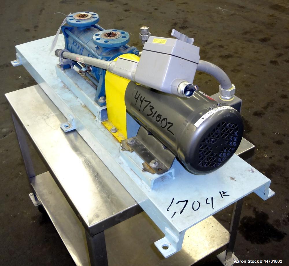 Used Sihi Liquid Ring Vacuum Pump, Model LPHA 25007 BN139010, Carbon Steel. 1-1/4" Inlet/outlet. Approximately 31 cfm at 20" Hg. Driven by a 3 hp, 3/60/208-230/460 volt, 3450 rpm motor. Base mounted.