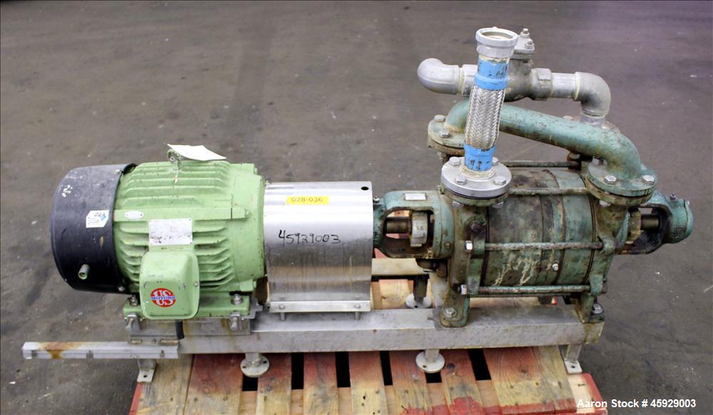 Used Sihi Liquid Ring Vacuum Pump, Model LPHA-5612-PN041010, Carbon Steel. 2" inlet/outlet. 177 CFM with 20" Hg at 1750 RPM. Driven by 20hp, 3/60/575 volt, 1770 RPM, motor. Base mounted. Serial# 2954...