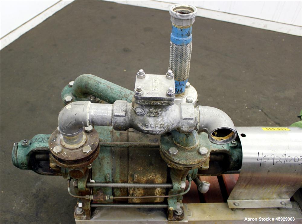 Used Sihi Liquid Ring Vacuum Pump, Model LPHA-5612-PN041010, Carbon Steel. 2" inlet/outlet. 177 CFM with 20" Hg at 1750 RPM. Driven by 20hp, 3/60/575 volt, 1770 RPM, motor. Base mounted. Serial# 2954...