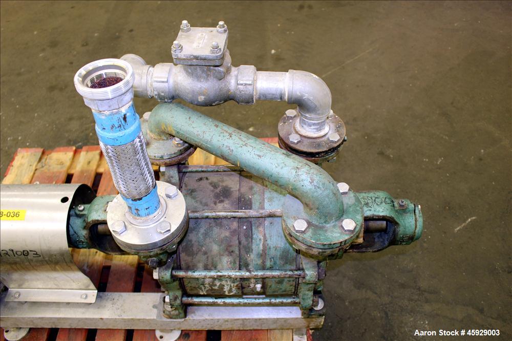 Used Sihi Liquid Ring Vacuum Pump, Model LPHA-5612-PN041010, Carbon Steel. 2" inlet/outlet. 177 CFM with 20" Hg at 1750 RPM. Driven by 20hp, 3/60/575 volt, 1770 RPM, motor. Base mounted. Serial# 2954...