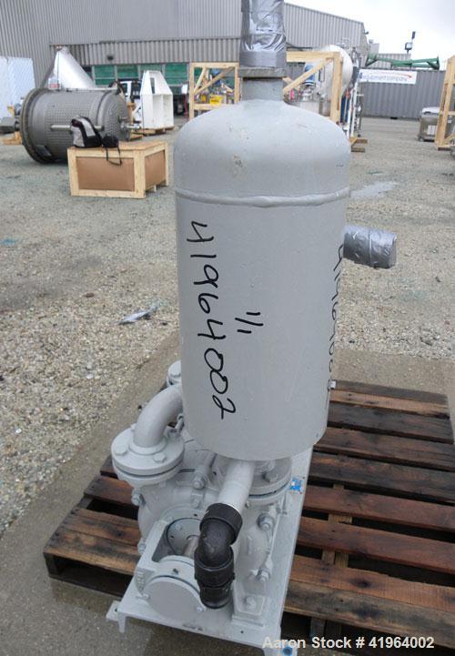 Used Sihi Liquid Ring Vacuum Pump, Model LPHR-55312, Carbon Steel. 2" inlet/outlet. Approximately 185 cfm at 20" HG. Driven by a 15 hp, 3/60/230/460 volt, 1760 rpm motor. Base mounted with a tank.