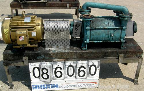 USED: Sihi liquid ring vacuum pump, model LPHR55320, carbon steel. 2" inlet/outlet with manifold. Approximate cfm 200 at 4" to 12" hg. Driven by a 20 hp, 3/60/230/460 volt, 1750 rpm motor. Frame moun...