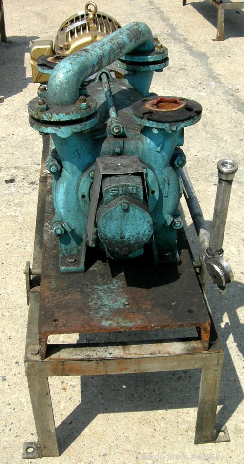 USED: Sihi liquid ring vacuum pump, model LPHR55320, carbon steel. 2" inlet/outlet with manifold. Approximate cfm 200 at 4" to 12" hg. Driven by a 20 hp, 3/60/230/460 volt, 1750 rpm motor. Frame moun...