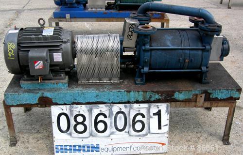 USED: Sihi liquid ring vacuum pump, model LPHR55320, carbon steel. 2" inlet/outlet with manifold. Approx cfm 200 at 4" to 12" hg. Driven by a 20 hp, 3/60/230/460 volt, 1750 rpm motor. Frame mounted.