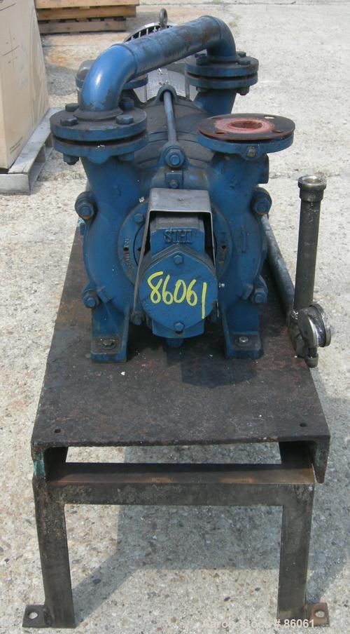 USED: Sihi liquid ring vacuum pump, model LPHR55320, carbon steel. 2" inlet/outlet with manifold. Approx cfm 200 at 4" to 12" hg. Driven by a 20 hp, 3/60/230/460 volt, 1750 rpm motor. Frame mounted.