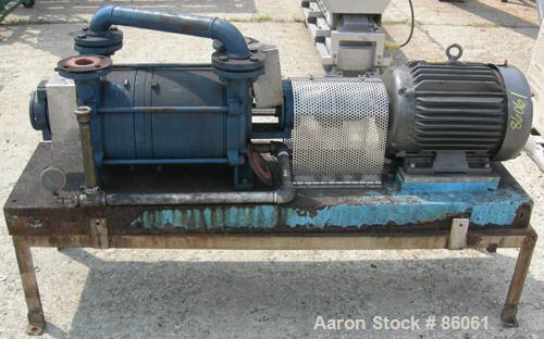 USED: Sihi liquid ring vacuum pump, model LPHR55320, carbon steel. 2" inlet/outlet with manifold. Approx cfm 200 at 4" to 12" hg. Driven by a 20 hp, 3/60/230/460 volt, 1750 rpm motor. Frame mounted.