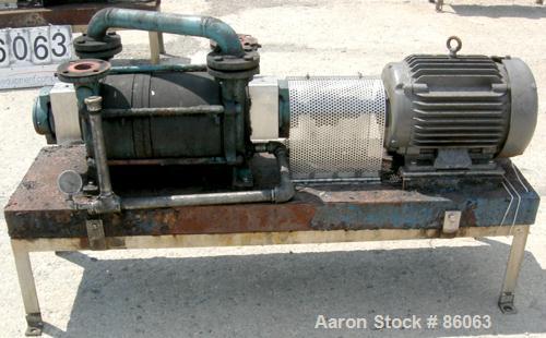 USED: Sihi liquid ring vacuum pump, model LPHR55320, carbon steel. 2" inlet/outlet with manifold. Approximate cfm 200 at 4" to 12" hg. Driven by a 20 hp, 3/60/230/460 volt, 1750 rpm motor. Frame moun...