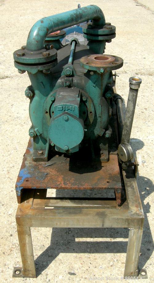 USED: Sihi liquid ring vacuum pump, model LPHR55320, carbon steel. 2" inlet/outlet with manifold. Approx cfm 200 at 4" to 12" hg. Driven by a 20 hp, 3/60/230/460 volt, 1750 rpm motor. Frame mounted.