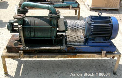 USED: Sihi liquid ring vacuum pump, model LPHR55320, carbon steel. 2" inlet/outlet with manifold. Approx cfm 200 at 4" to 12" hg. Driven by a 20 hp, 3/60/230/460 volt, 1750 rpm motor. Frame mounted.