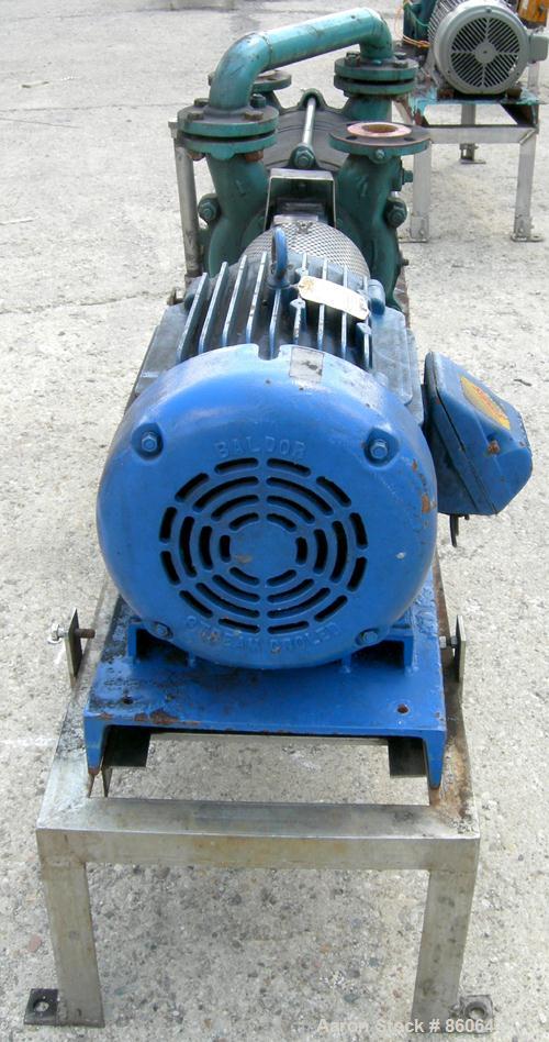 USED: Sihi liquid ring vacuum pump, model LPHR55320, carbon steel. 2" inlet/outlet with manifold. Approx cfm 200 at 4" to 12" hg. Driven by a 20 hp, 3/60/230/460 volt, 1750 rpm motor. Frame mounted.