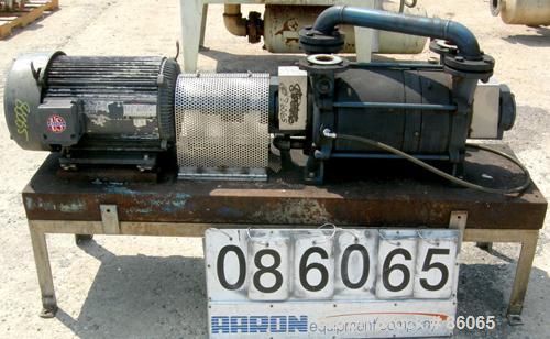 USED: Sihi liquid ring vacuum pump, model LPHR55320, carbon steel. 2" inlet/outlet with manifold. Approximate cfm 200 at 4" to 12" hg. Driven by a 20 hp, 3/60/230/460 volt, 1750 rpm motor. Frame moun...