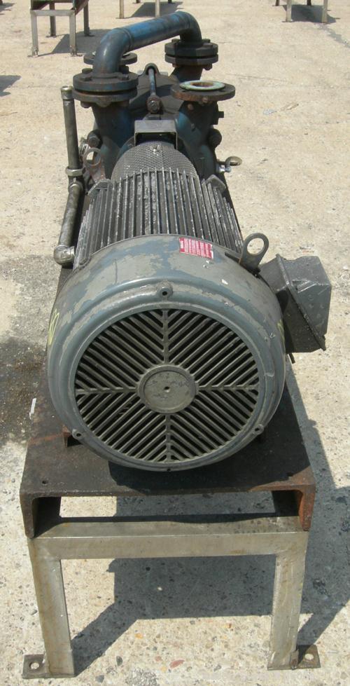 USED: Sihi liquid ring vacuum pump, model LPHR55320, carbon steel. 2" inlet/outlet with manifold. Approximate cfm 200 at 4" to 12" hg. Driven by a 20 hp, 3/60/230/460 volt, 1750 rpm motor. Frame moun...