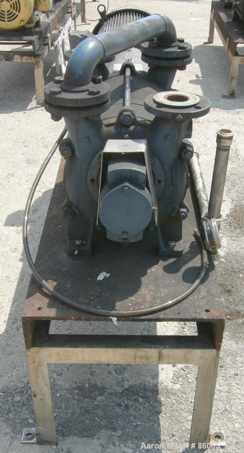 USED: Sihi liquid ring vacuum pump, model LPHR55320, carbon steel. 2" inlet/outlet with manifold. Approximate cfm 200 at 4" to 12" hg. Driven by a 20 hp, 3/60/230/460 volt, 1750 rpm motor. Frame moun...