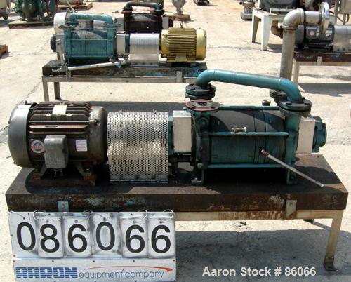 USED: Sihi liquid ring vacuum pump, model LPHR55320, carbon steel. 2" inlet/outlet with manifold. Approximate cfm 200 at 4" to 12" hg. Driven by a 20 hp, 3/60/230/460 volt, 1750 rpm motor. Frame moun...