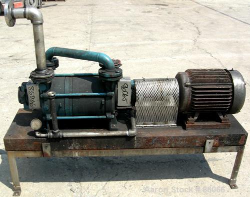 USED: Sihi liquid ring vacuum pump, model LPHR55320, carbon steel. 2" inlet/outlet with manifold. Approximate cfm 200 at 4" to 12" hg. Driven by a 20 hp, 3/60/230/460 volt, 1750 rpm motor. Frame moun...