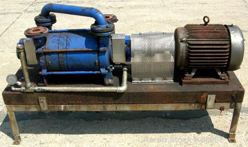 USED: Sihi liquid ring vacuum pump, model LPHR55320, carbon steel. 2" inlet/outlet with manifold. Approximate cfm 200 at 4" to 12" hg. Driven by a 20 hp, 3/60/230/460 volt, 1750 rpm motor. Frame moun...