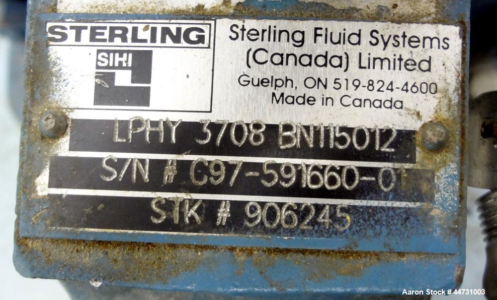 Used Sihi Liquid Ring Vacuum Pump, Model LPHY 3708 BN115012, Carbon Steel. 1-1/2" Inlet/outlet. Approximately 44 cfm at 20" Hg. Driven by a 5 hp, 3/60/208-230/460 volt, 1750 rpm motor. Base mounted.