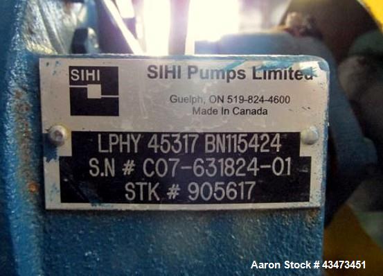 Used SIHI Vacuum Pump, Model LPHY-45317. 316 Stainless steel construction. Nominally rated 105 cfm at 4" vacuum to 72 cfm at 28.9" vacuum. Driven by 10hp, 3/60/230/460 volt XP motor. Mounted on a uni...