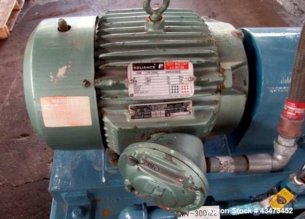 Used SIHI Vacuum Pump, Model LPHY-45317. 316 Stainless steel construction. Nominally rated 105 cfm at 4" vacuum to 72 cfm at 28.9" vacuum. Driven by 10hp, 3/60/230/460 volt, 1755 rpm XP motor. Mounte...