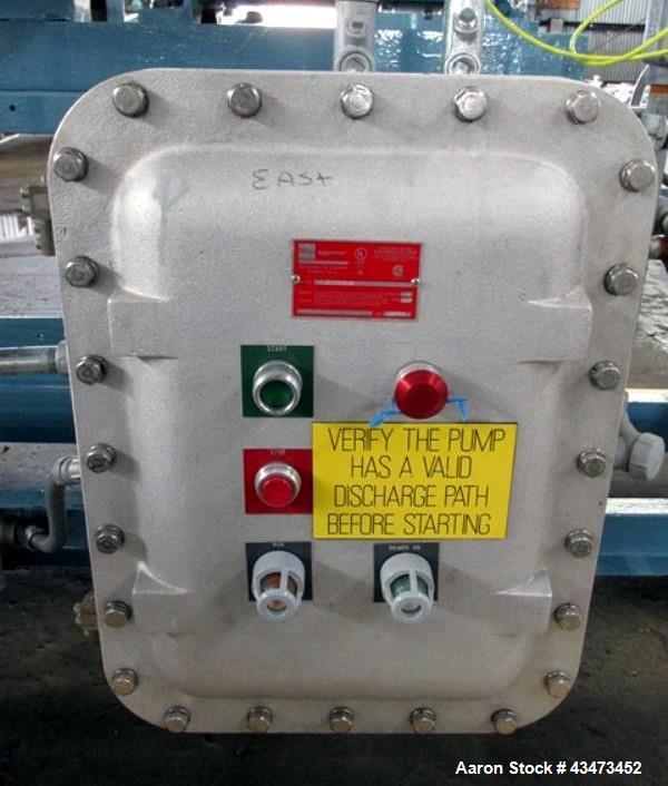 Used SIHI Vacuum Pump, Model LPHY-45317. 316 Stainless steel construction. Nominally rated 105 cfm at 4" vacuum to 72 cfm at 28.9" vacuum. Driven by 10hp, 3/60/230/460 volt, 1755 rpm XP motor. Mounte...