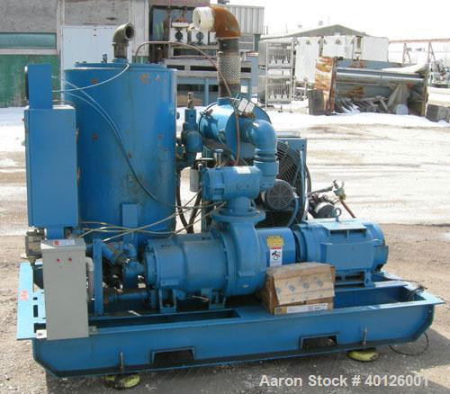 Used: Scales Air Compressor Corp Rotary Screw Vacuum Pump, Model SVSD-40.  Air cooled, 550 ACFM,  4" inlet/outlet.  Rated 29.9" Hg vacuum to 10" Hg vacuum max.  Driven by a 40 hp, 3/60/230/460 volt, ...