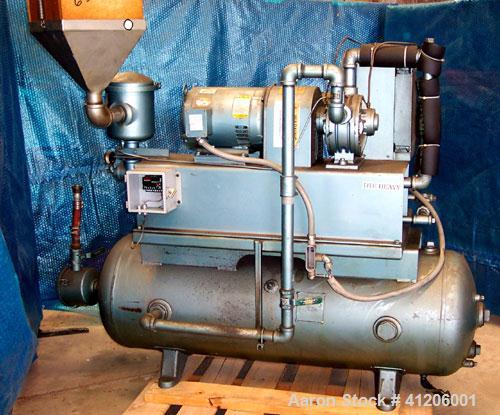 Used Squire Cogswell Rotary Vane Vacuum Pump, Approximate capacity 60 CFM, Carbon Steel. Serial #AAF09019CQ. Driven by a 3 hp, 3/60/208-230/460 volt, 1160 rpm motor. Includes a Thermal Transfer Produ...