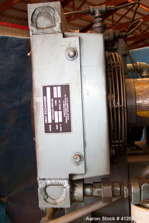 Used Squire Cogswell Rotary Vane Vacuum Pump, Approximate capacity 60 CFM, Carbon Steel. Serial #AAF09019CQ. Driven by a 3 hp, 3/60/208-230/460 volt, 1160 rpm motor. Includes a Thermal Transfer Produ...