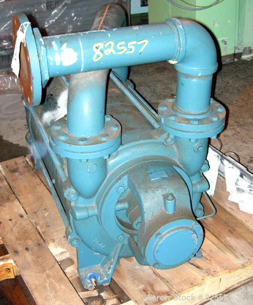 USED: Squire Cogswell 2 stage liquid ring vacuum pump, model P740/FB1119-275A14M, carbon steel. 4" inlet/outlet. Approx 545 cfm at 28.9" HG at 1150 rpm. Unit requires an approx 75 hp motor and base.