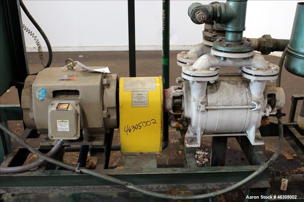 Used Squire Cogswell Vacuum Pump System consisting of (1) Squire Cogswell liquid ring vacuum pump, model RVM 19 UG, carbon steel. Approximately 240 cfm, serial #H5402AU, 2-1/2" inlet/outlet, driven b...