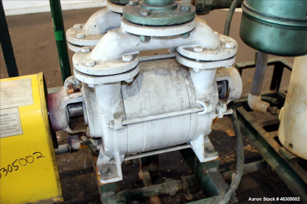 Used Squire Cogswell Vacuum Pump System consisting of (1) Squire Cogswell liquid ring vacuum pump, model RVM 19 UG, carbon steel. Approximately 240 cfm, serial #H5402AU, 2-1/2" inlet/outlet, driven b...