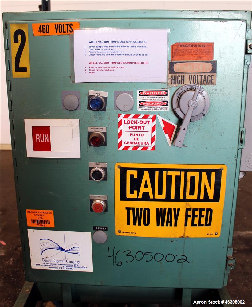 Used Squire Cogswell Vacuum Pump System consisting of (1) Squire Cogswell liquid ring vacuum pump, model RVM 19 UG, carbon steel. Approximately 240 cfm, serial #H5402AU, 2-1/2" inlet/outlet, driven b...