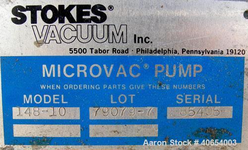 Used- Carbon Steel Stokes Microvac Rotary Piston Vacuum Pump, model 148-10