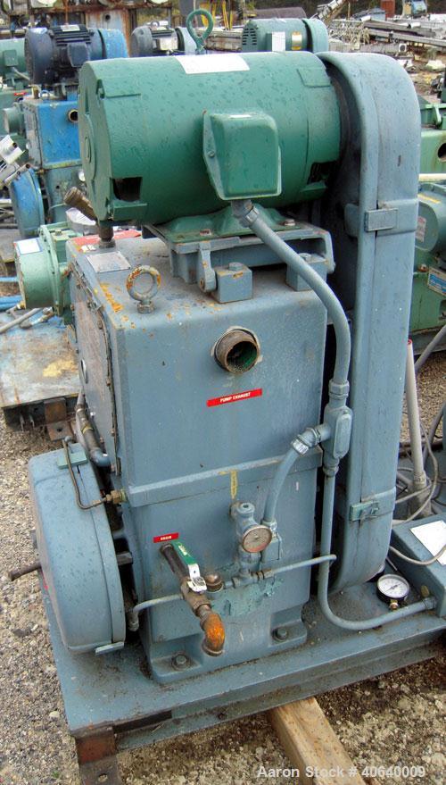Used Stokes Microvac Rotary Piston Vacuum Pump, model 212-11, carbon steel. Approximately 150 cfm. 3'' inlet, 2'' outlet. Driven by a 7 1/2 hp, 3/60/208-230/460 volt, 1760 rpm motor. Includes a Stoke...