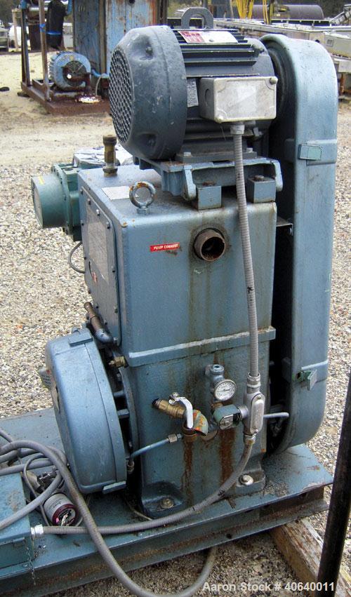 Used Stokes Microvac Rotary Piston Vacuum Pump, model 212-11, carbon steel. Approximately 150 cfm. 3'' inlet, 2'' outlet. Driven by a 7 1/2 hp, 3/60/208-230/460 volt, 1760 rpm motor. Includes a Stoke...