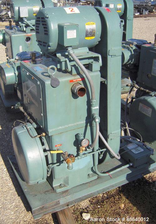 Used Stokes Microvac Rotary Piston Vacuum Pump, model 212-11, carbon steel. Approximately 150 cfm. 3'' inlet, 2'' outlet. Driven by a 7 1/2 hp, 3/60/208-230/460 volt, 1725 rpm motor. Includes a Stoke...