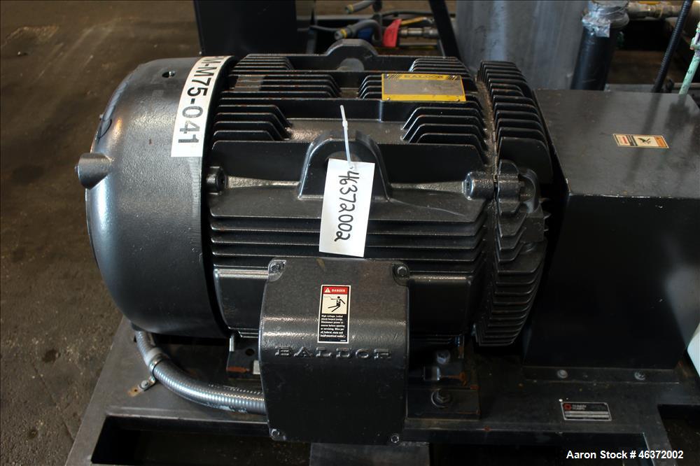 Used Travaini Vacuum System, Model TRW1000H-FR, Carbon Steel. Consisting of Travaini vacuum pump, model TRHE100-1600/X-C/F, serial #AN214-FDPKG, approximately 1000 CFM, 4" inlet/outlet, driven by 100...