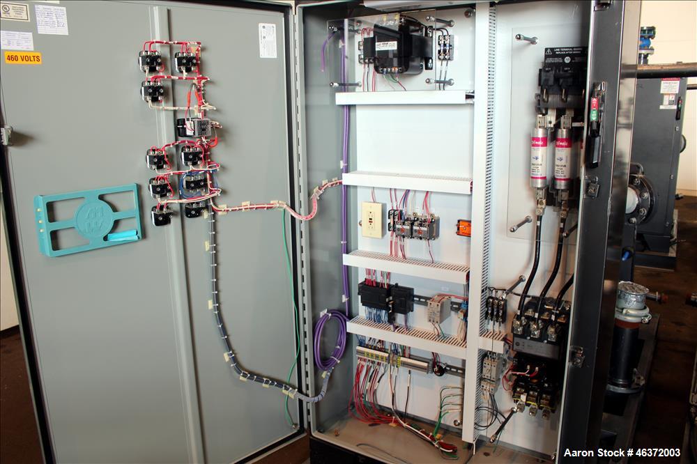 Used Travaini Vacuum System, Model TRW1000H-FR, Carbon Steel. Consisting of Travaini vacuum pump, model TRHE100-1600/X-C/F, serial #AC469-M0PXI, approximately 1000 CFM, 4" inlet/outlet, driven by 100...