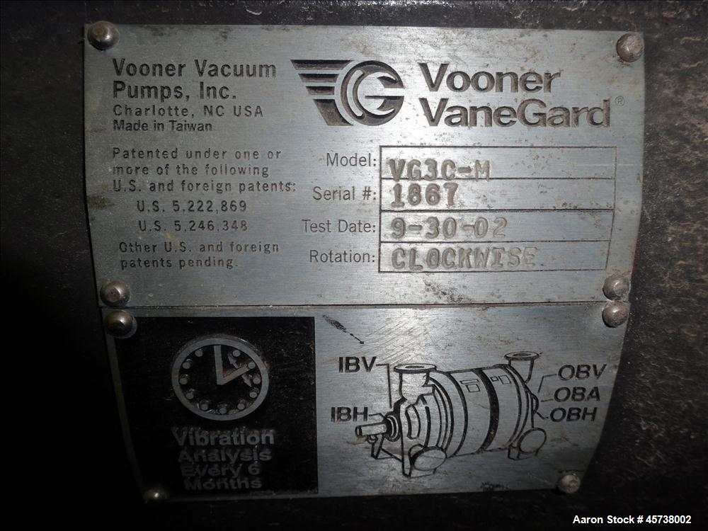 Used- Vooner Vanegard Single Stage Medium Vacuum Pump, Model VG3C-M