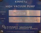 Used Kinney Single Stage Rotary Piston Vacuum Pump, Model KDH-130, Carbon Steel. Rated 134 cfm at 546 rpm. Driven by a 7.5 hp, 3/60/230/460 volt, 1745 rpm XP motor. Includes tank.