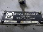 Used Leybold-Heraeus Two Stage Rotary Piston Vacuum Pump, 117.8 CFM, Model DK200, Carbon Steel. Driven by a 7.5hp, 3/60/230/460 volt, 1755 rpm motor. Mounted on a base with casters. Serial# 895031179...