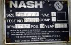 Used Nash Two Stage Liquid Ring Vacuum Pump, Model TCM1/5, Carbon Steel. Approximate 100 CFM. Driven by a 10hp, 3/60/460 volt, 1755 rpm motor. Includes a tank. Base mounted. Built 2002.
