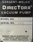 Used Sargent-Welch DirecTorr Vacuum Pump, Model 8821A, Rated 7 CFM. Driven by a 1/2 HP, 1/60/115/208-230 Volt, 1725 RPM motor. Includes a top mounted filter.