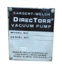 Used Sargent-Welch DirecTorr Vacuum Pump, Model 8821A, Rated 7 CFM. Driven by a 1/2 HP, 1/60/115/208-230 Volt, 1725 RPM motor. Includes a top mounted filter.