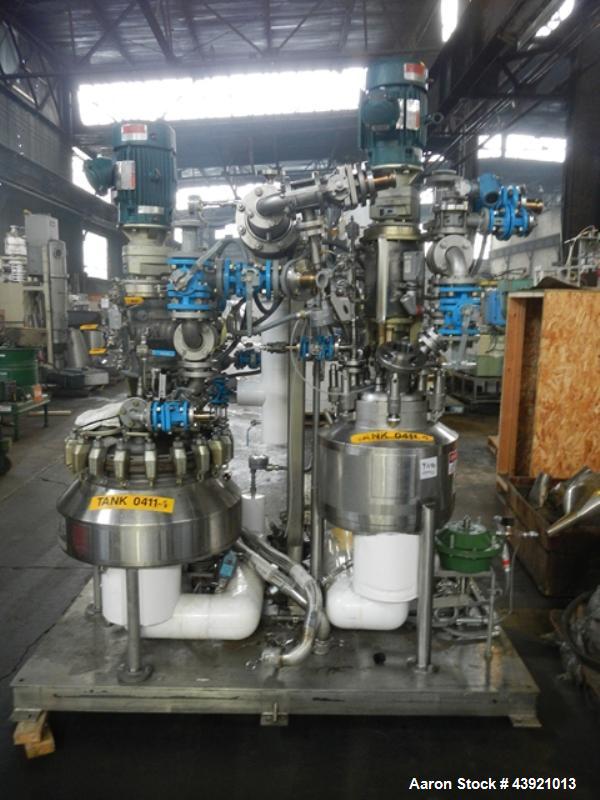 Used Kilo Lab Reactor System Consisting Of: (1) 10 gallon Pfaudler Glass Lined Reactor (1) 10 Gallon Hastelloy DCI Reactor
