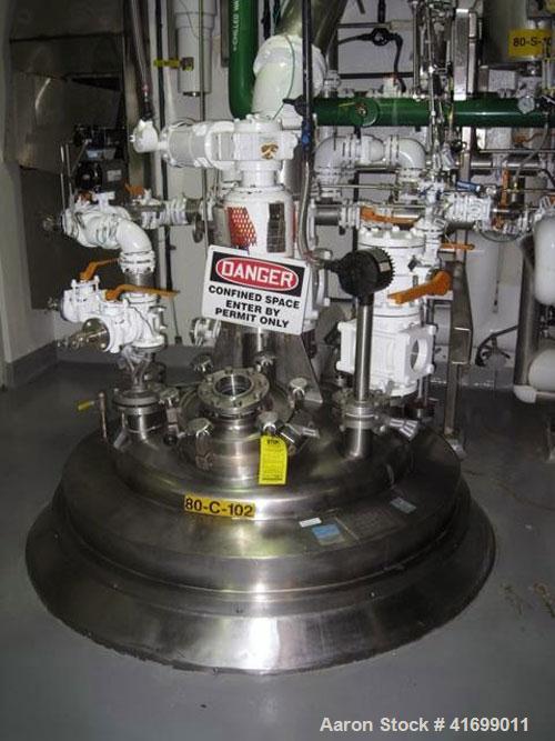 Used Feldmeier Reactor, 250 Gallon, Hastelloy C276, Vertical. 44" diameter x 28" straight side, dished top, coned bottom. Internal rated 100 psi/FV at +350/-350 deg.f., 304L stainless steel 1/2 pipe ...
