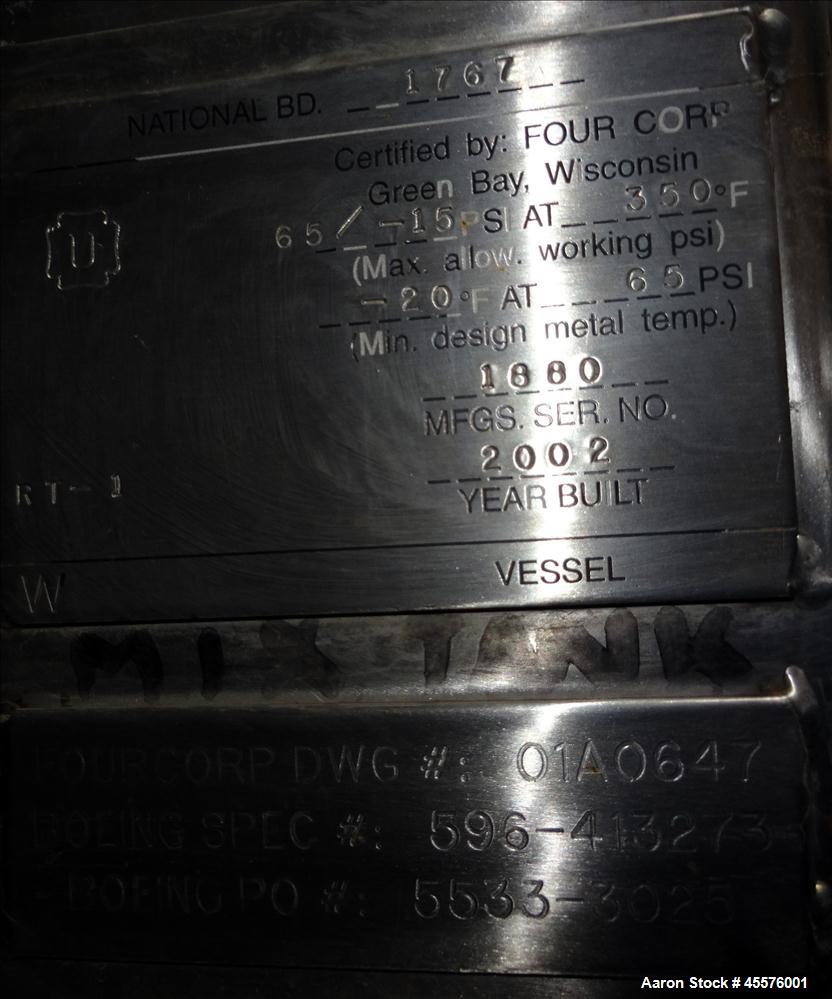 Used- 2056 Gallon Vertical Nickel Reactor/Mix Tank, Model 14SP1