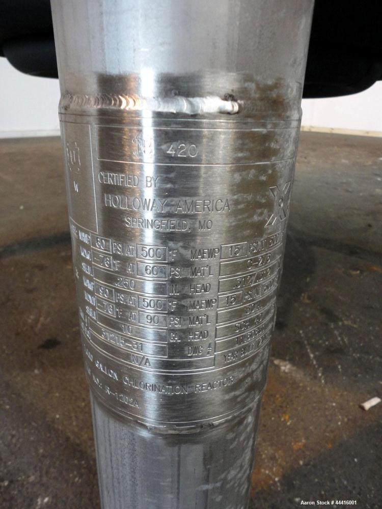Unused- Holloway America Reactor, 1000 Gallon, Hastelloy C-276, Vertical. Approximate 62” Diameter x 70” straight side, dished top and bottom. Internal rated 60 psi at -76 to 500 degrees F, 304L Stai...