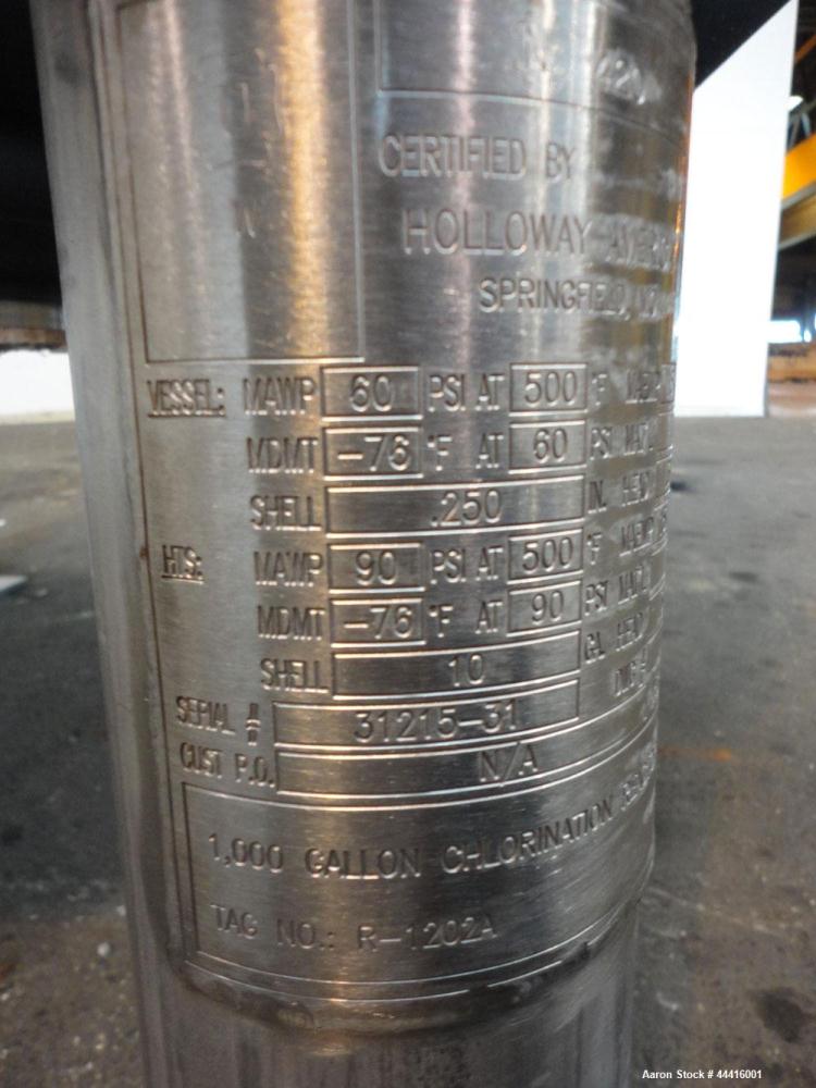 Unused- Holloway America Reactor, 1000 Gallon, Hastelloy C-276, Vertical. Approximate 62” Diameter x 70” straight side, dished top and bottom. Internal rated 60 psi at -76 to 500 degrees F, 304L Stai...