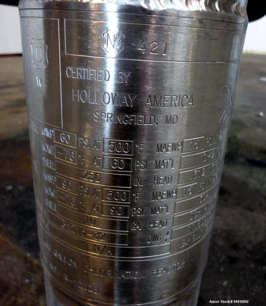 Unused- Holloway America Reactor, 1000 Gallon, Hastelloy C-276, Vertical. Approximate 62” Diameter x 70” straight side, dished top and bottom. Internal rated 60 psi at -76 to 500 degrees F, 304L Stai...